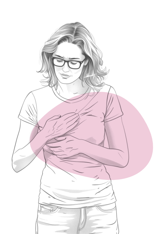 Frau führt Selbstuntersuchung der Brust durch im Rahmen der Sensibilisierung für Brustkrebs-Früherkennung des Mammographie Screening Programms Niedersachsen Nordwest